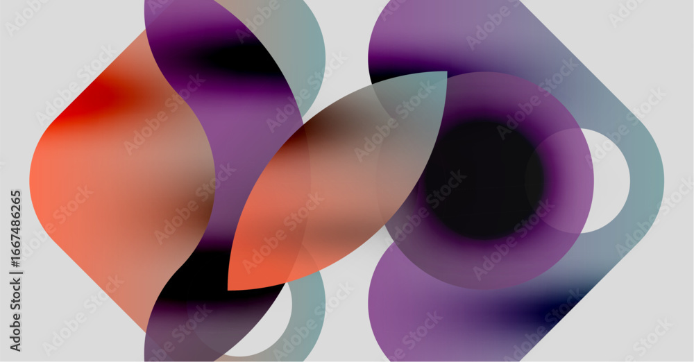 Poster abstract composition. overlapping colorful shapes create dynamic visual effect. soft gradients, smoo