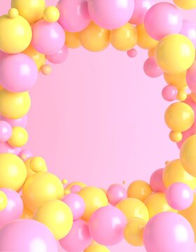 A vibrant circle of colorful balloons gently floating in the sky.
