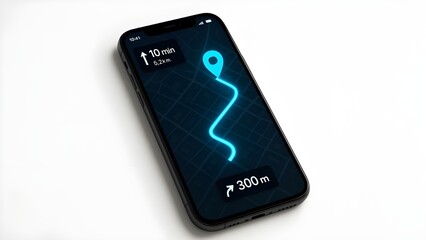 Close-Up Smartphone Showing GPS Navigation App with Glowing Route and Directions
