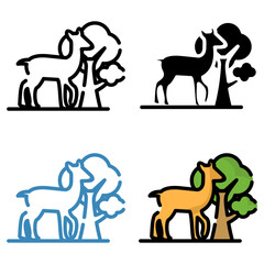 Set Animals & Wildlife Icons, Line, Glyph Icons, Blue Color Line, Color Flat Icons
