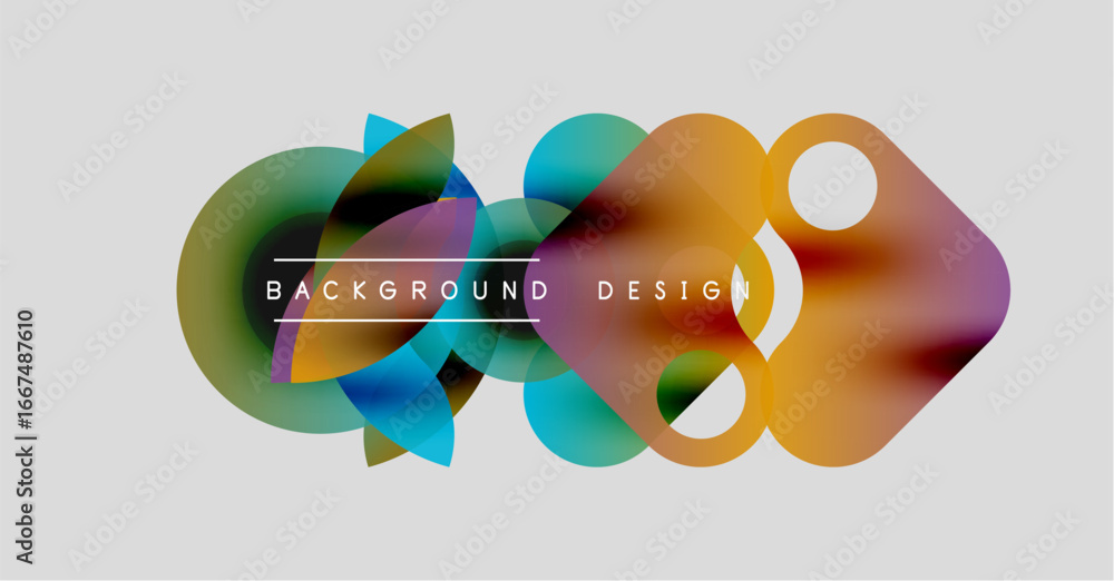 Poster abstract colorful shapes overlap, creating dynamic visual effect. text reads background design. mini