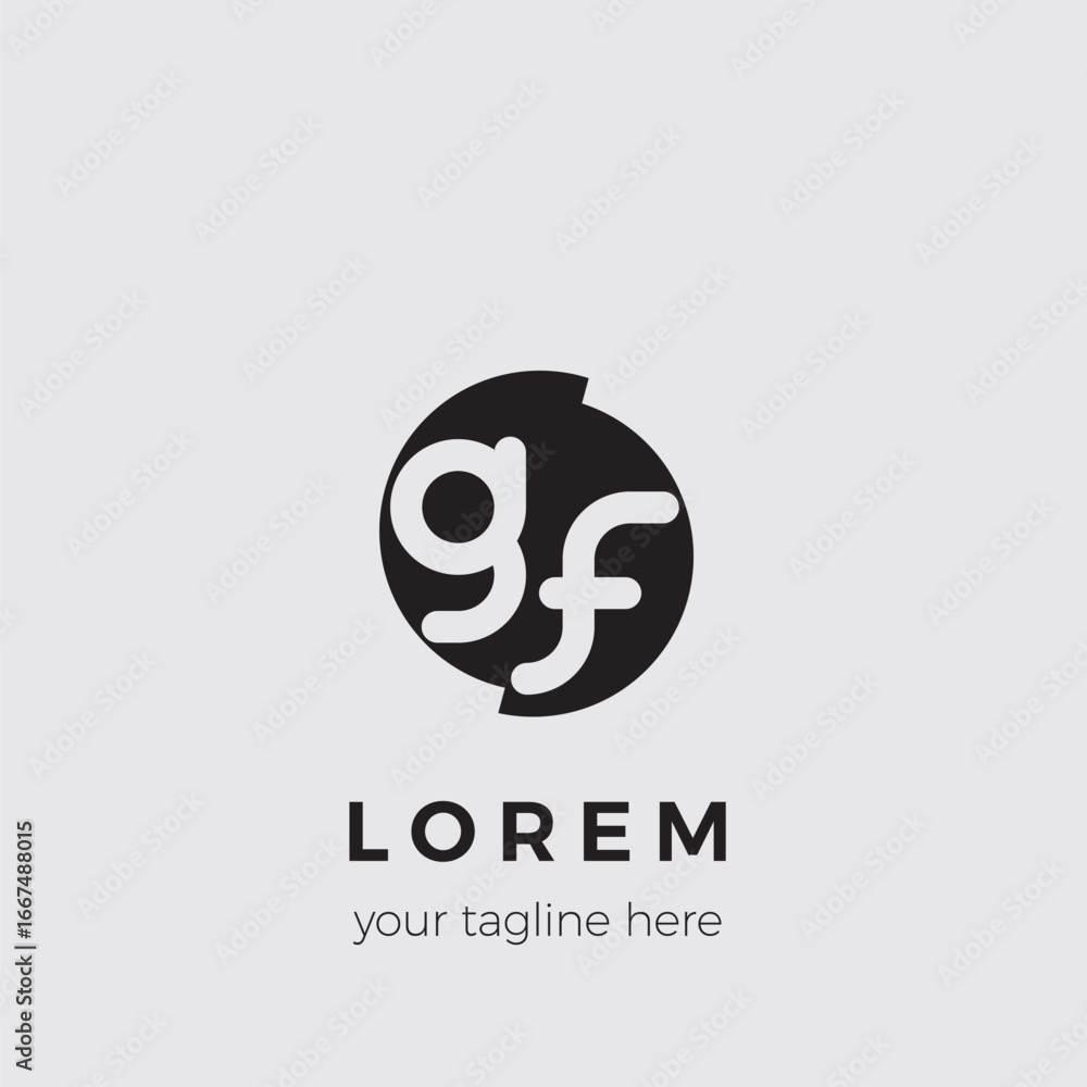 Poster the initial lowercase gf logo is surrounded by a split circle on a black background