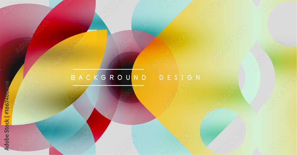 Poster abstract colorful shapes overlap. dynamic composition creates modern visual effect. bright hues blen