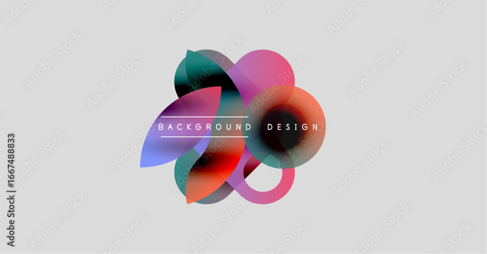 Poster abstract colorful shapes overlap, creating dynamic visual effect. text reads background design withi