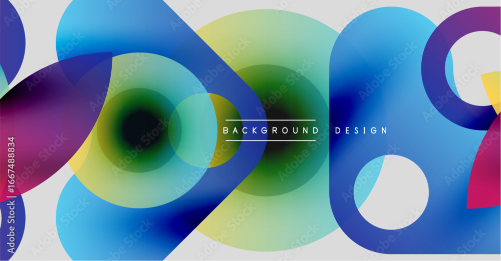 Poster abstract colorful shapes overlap. vibrant hues blend, creating dynamic visual texture. modern design