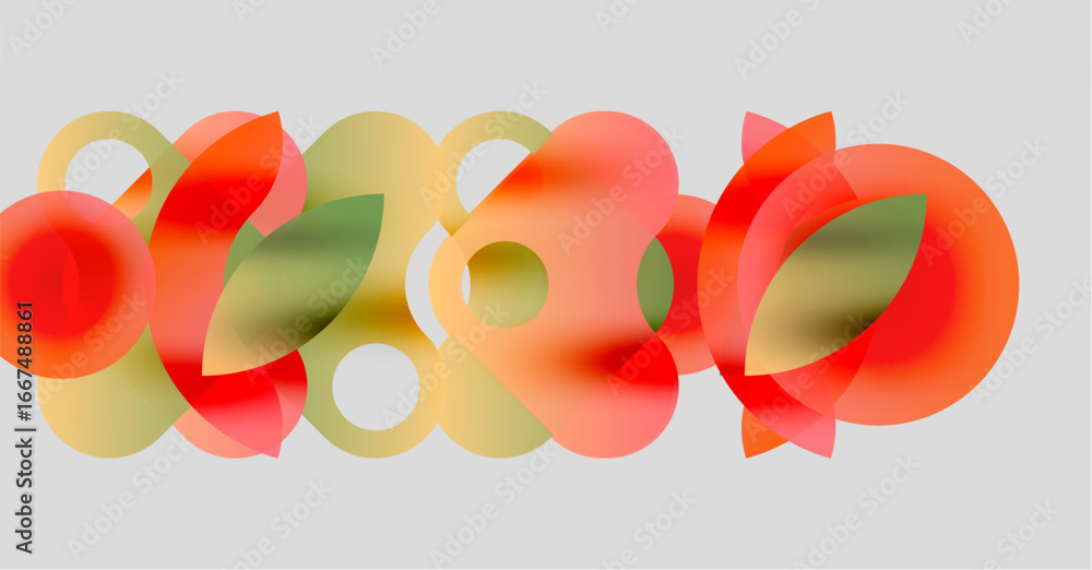 Poster abstract composition featuring overlapping translucent circles. warm colors dominate, creating soft 