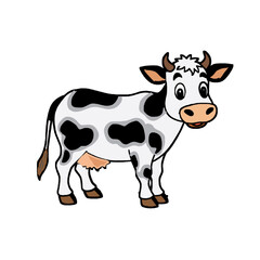 Vector cartoon black and white cow isolated on white background - dairy products, farming