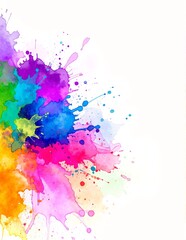 Fototapeta premium A vibrant watercolor splash in various hues on crisp white paper.