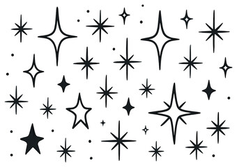 Fototapeta premium Magical starry pattern vector: celestial night sky shapes and sparkles for festive design