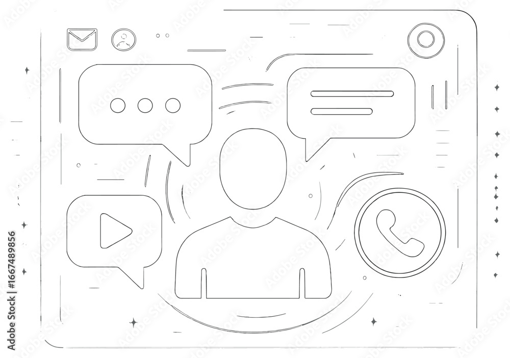 Poster futuristic communication interface vector: digital interaction, messaging, and video call concept