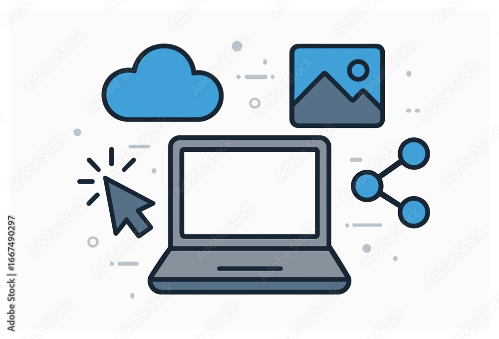 Aufkleber cloud computing icons vector: simplified digital connections and data sharing