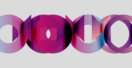 Abstract composition featuring overlapping colorful circles. Gradient hues blend, creating dynamic visual effect. Minimalist design, modern aesthetic.