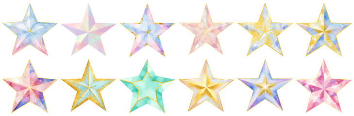 星の形のキラキラしたおしゃれなベクターイラストアイコンセット パステルカラー