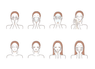 スキンケアをする女性のイラストセット