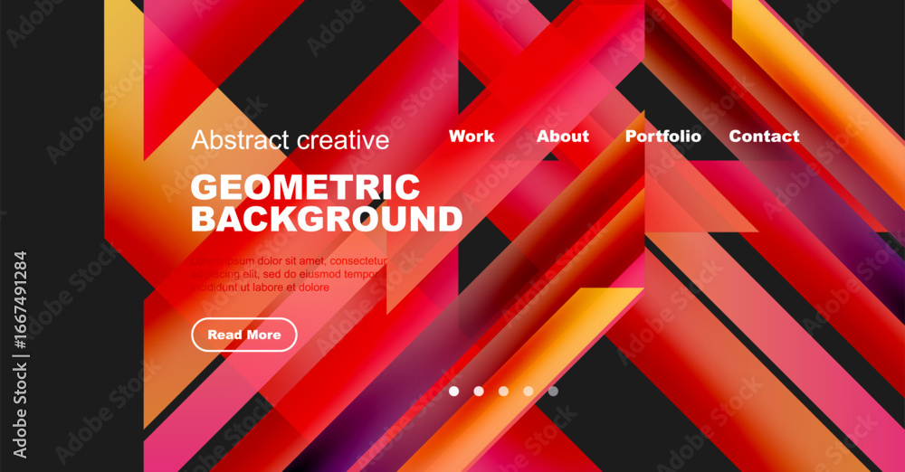 Poster dynamic geometric background design. vibrant reds, pinks create modern website header. includes navi