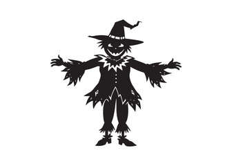 Standing Scarecrow Silhouette Black Vector, Farm and Halloween Theme Illustration.