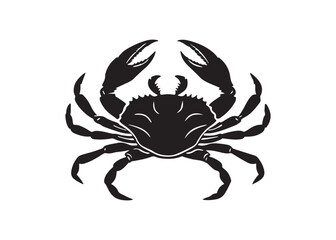 Crab Silhouette Vector, Raised Claws Icon Isolated on White Background.