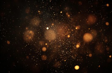 Golden Glittering Bokeh Lights on Black Background.
