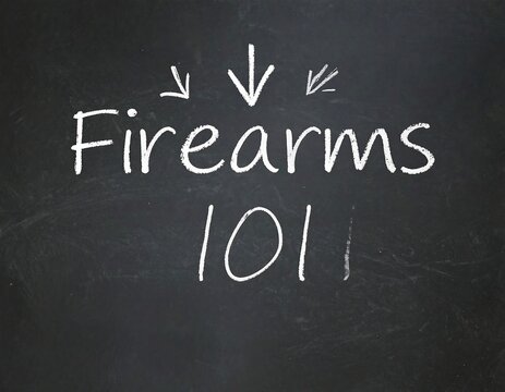 Chalkboard text announcing a firearms introductory course