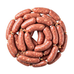 Fototapeta premium Raw sausages coiled, white background isolated