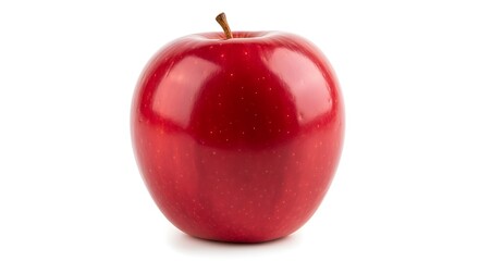 Glossy Red Delicious Apple with Stem, Isolated on White Background, Studio Shot