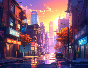 Retro 80s Autumn Cityscape