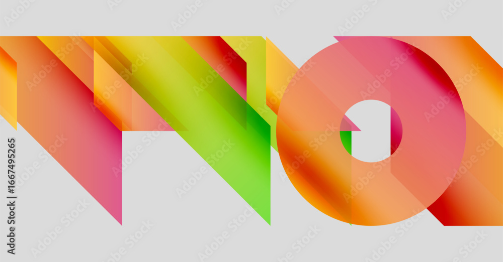 Poster abstract graphic design featuring colorful overlapping shapes forming text no. bright hues create dy