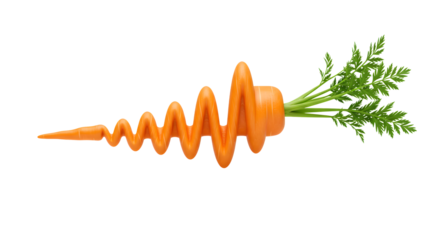 Creative carrot design with wavy spiral shape and fresh green leaves, healthy food concept