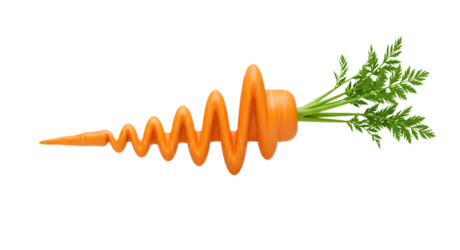 Creative carrot design with wavy spiral shape and fresh green leaves, healthy food concept - Powered by Adobe
