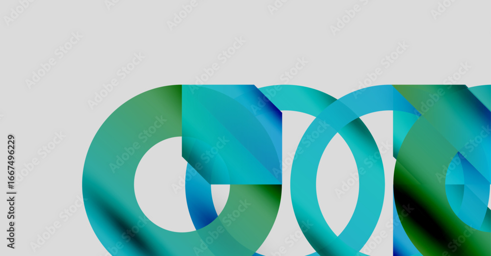 Poster abstract design features overlapping teal circles. gradient colors create depth, modern aesthetic. m