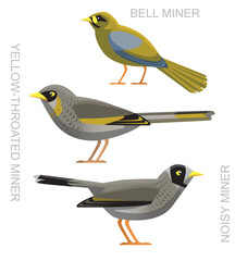 Bird Australian Miner Set Cartoon Vector
