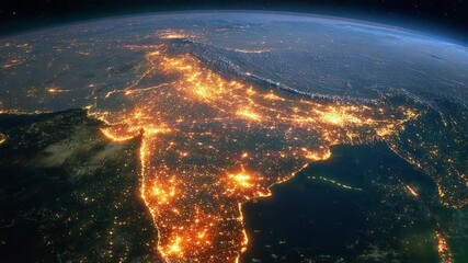A night view of the Indian subcontinent, illuminated by city lights, viewed from space - Powered by Adobe