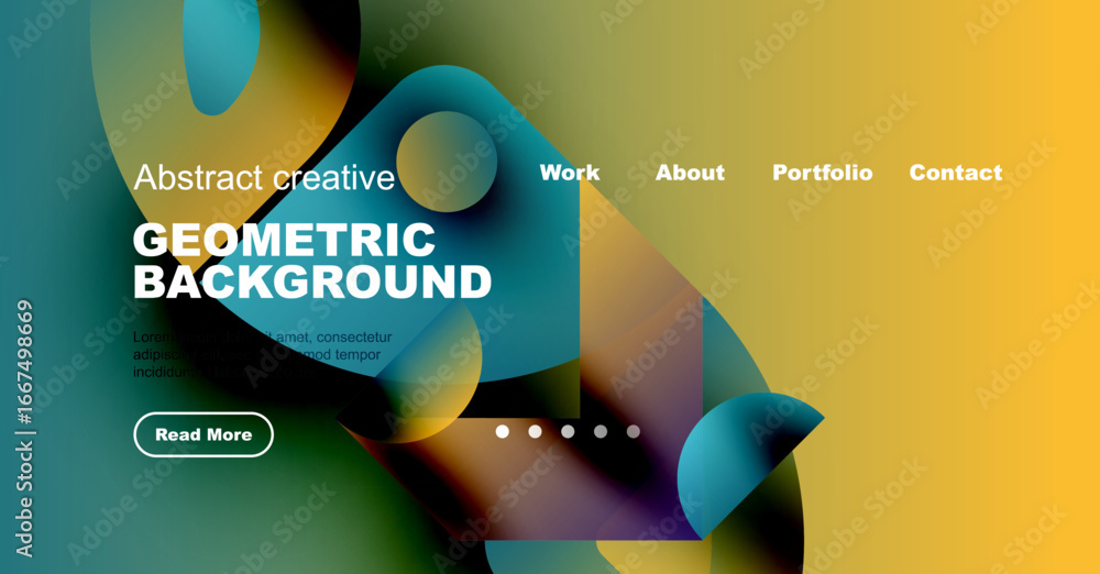 Poster colorful abstract design. geometric shapes overlap, creating vibrant gradients. website header with 