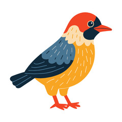 Obraz premium Colorful bird with orange head and blue wings standing upright 
