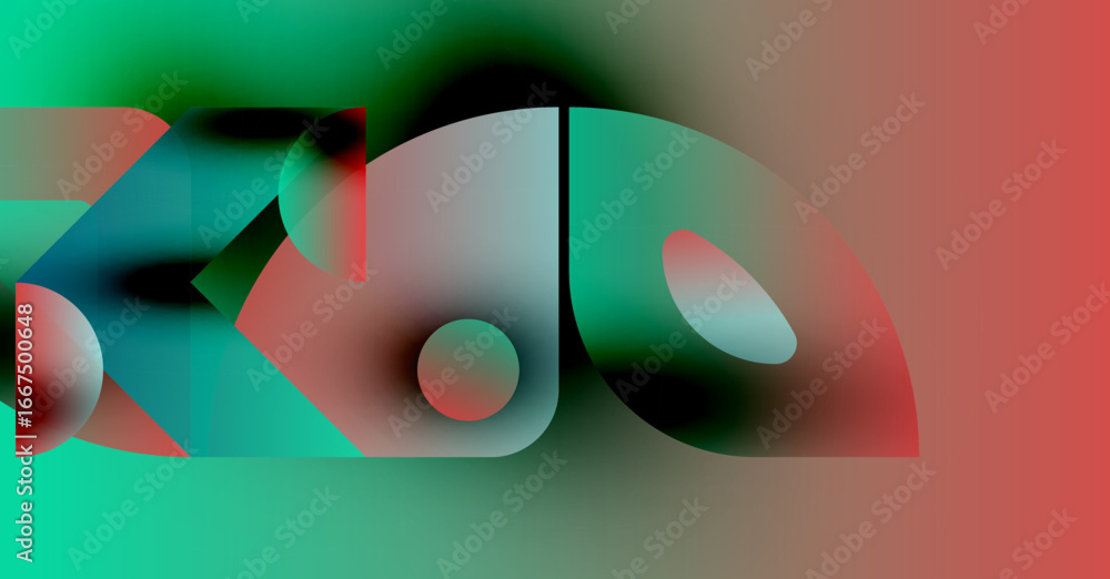 Poster abstract shapes blend turquoise, coral, black. fluid forms create dynamic composition. soft gradient