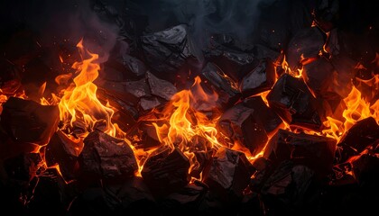 Burning Embers with Fiery Coals, and Dark Background.
