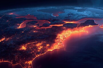 United States Map Heat Disaster Concept, Glowing Outline Extreme Climate Crisis Illustration