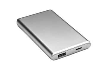 Sleek Silver Power Bank with USB and USB-C Ports for Efficient Mobile Device Charging