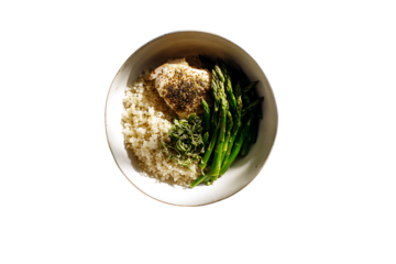 Healthy Quinoa Bowl with Grilled Chicken, Fresh Asparagus, and Herbs for Nutritious Meal Planning