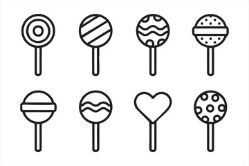 Cute lollipop icons in various sweet shapes and designs for candy and dessert projects