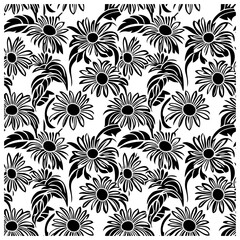 Daisy flower seamless pattern silhouette background