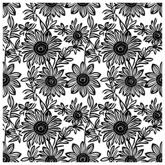 Daisy flower seamless pattern silhouette background