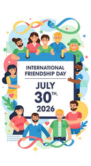 A vibrant vector illustration of a diverse community of friends celebrating global unity and togetherness on a special occasion