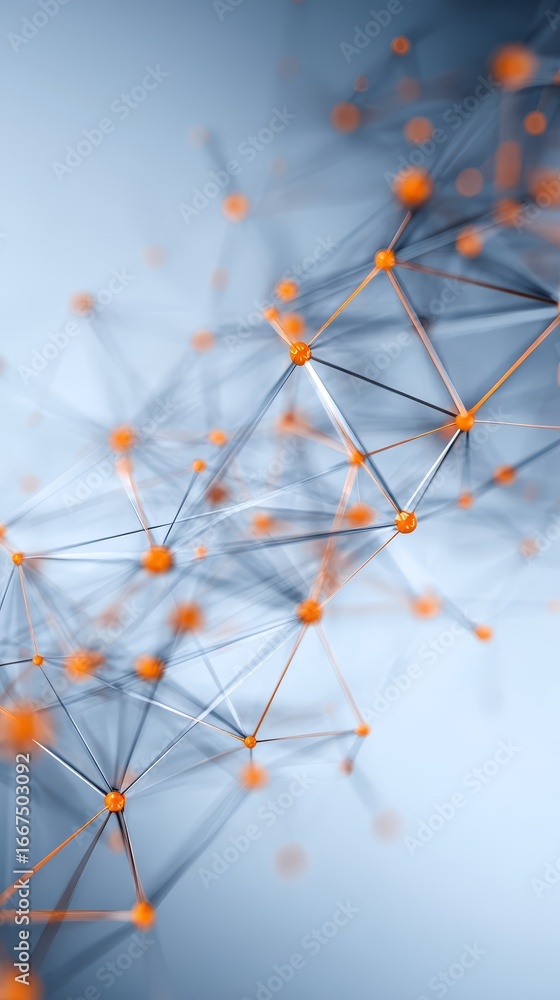 Aufkleber dynamic network visualization, interconnected orange and blue lines representing data flow connectio