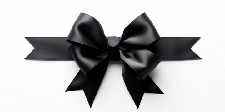 A black bow with a wide ribbon on a transparent background