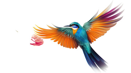 Fototapeta premium a colorful bird with long tail flying on white background