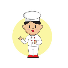 Cheerful Cartoon Chef Character Waving in a Fun Illustrated Art Style