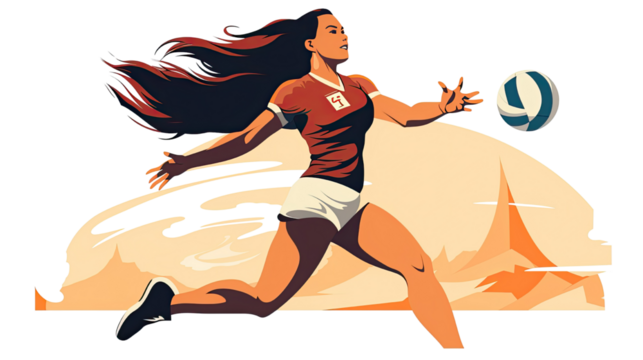 female volleyball player in action on white background