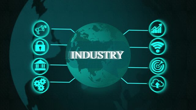 Global Industry Concept with Digital Icons and Earth Globe business manufacturing - Powered by Adobe
