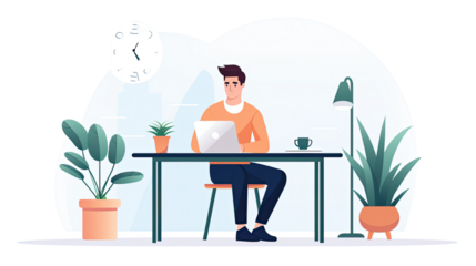 person working at desk with laptop in flat vector design on white background